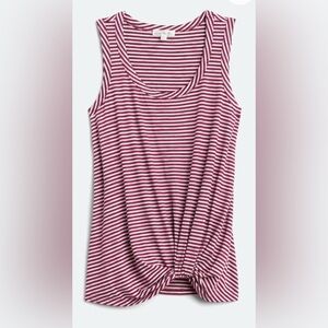 Nine Britton Red and White Sleeveless Tie Front Tank Top